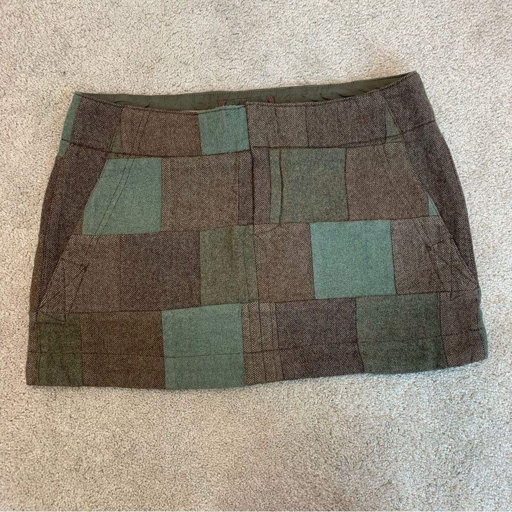 American Eagle Brown Green Wool Patchwork Square … - image 4